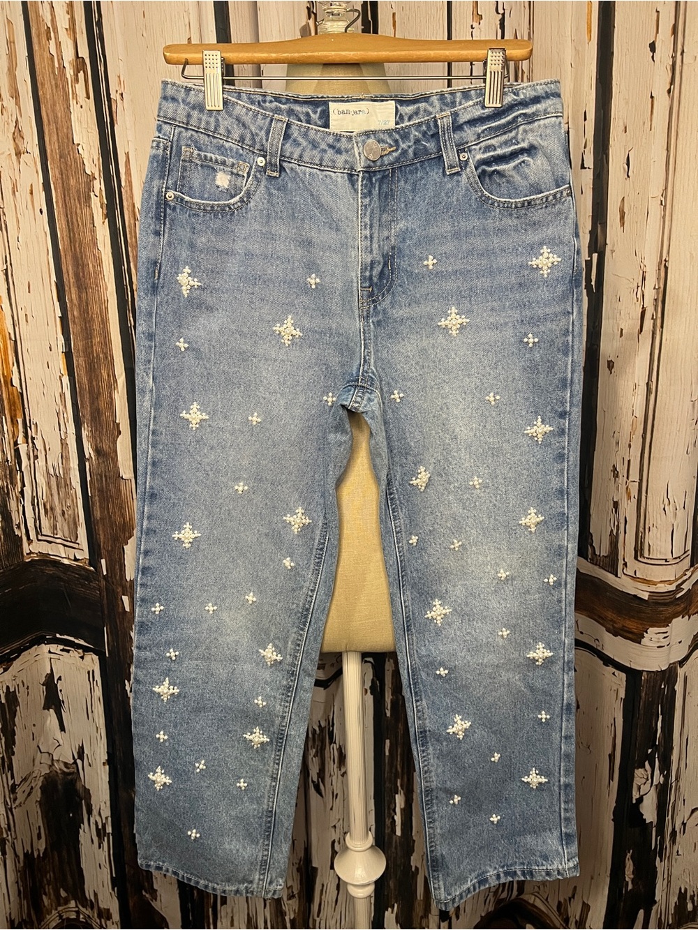 Straight Leg SUMMER EMBELLISHED PEARL LIGHT WASH JEANS